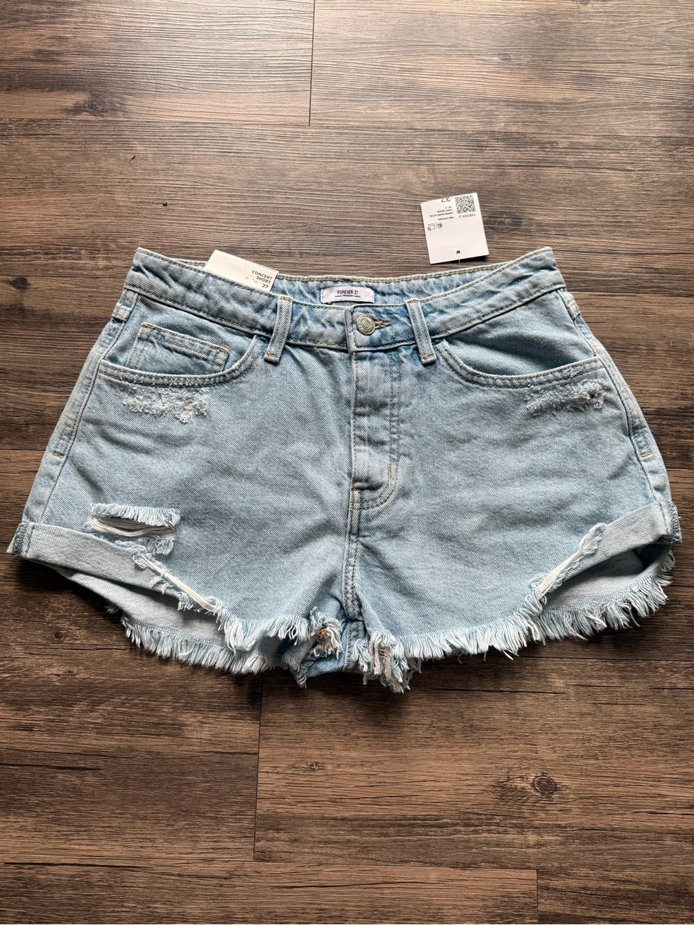 Forever 21 Light Wash Distressed Denim Cutoff Shorts